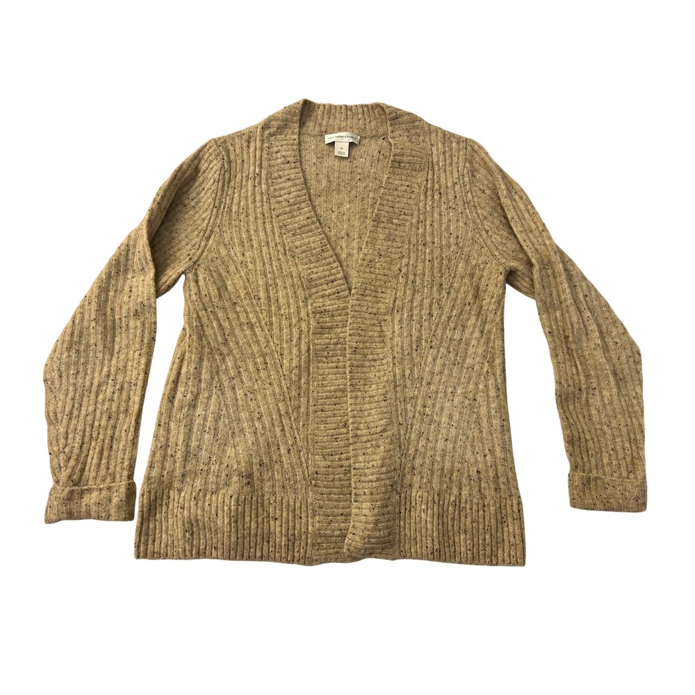 Christopher & Banks Tan Ribbed Open Front Cardigan Metallic Speckled Size M